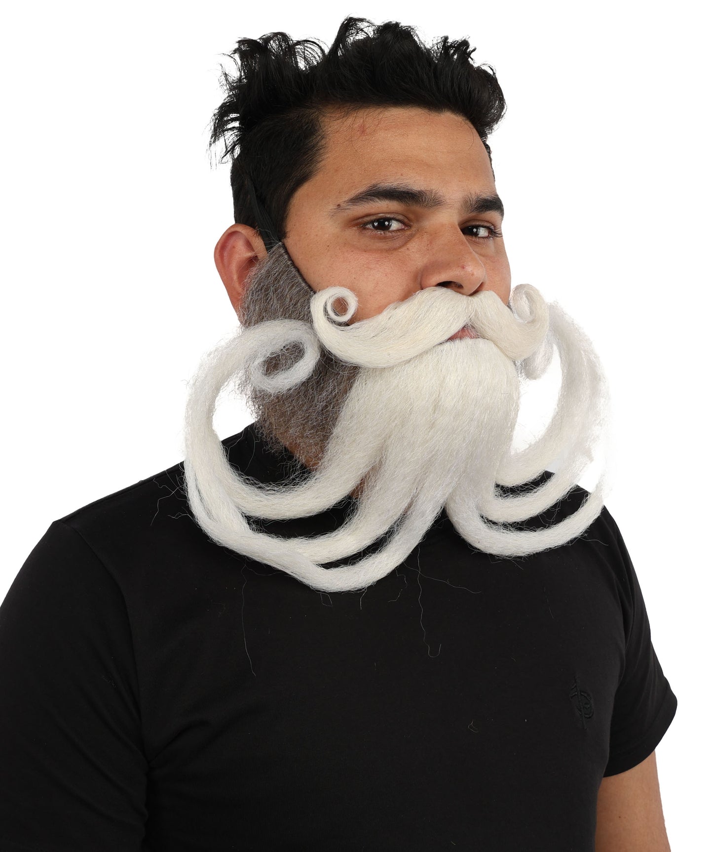 HPO Men's Theatrical Mustache Beard Kit | Dramatic Curled Texture Adjustable Fit Light Tone | Party Halloween Cosplay Theater Drag Performance Costume Events