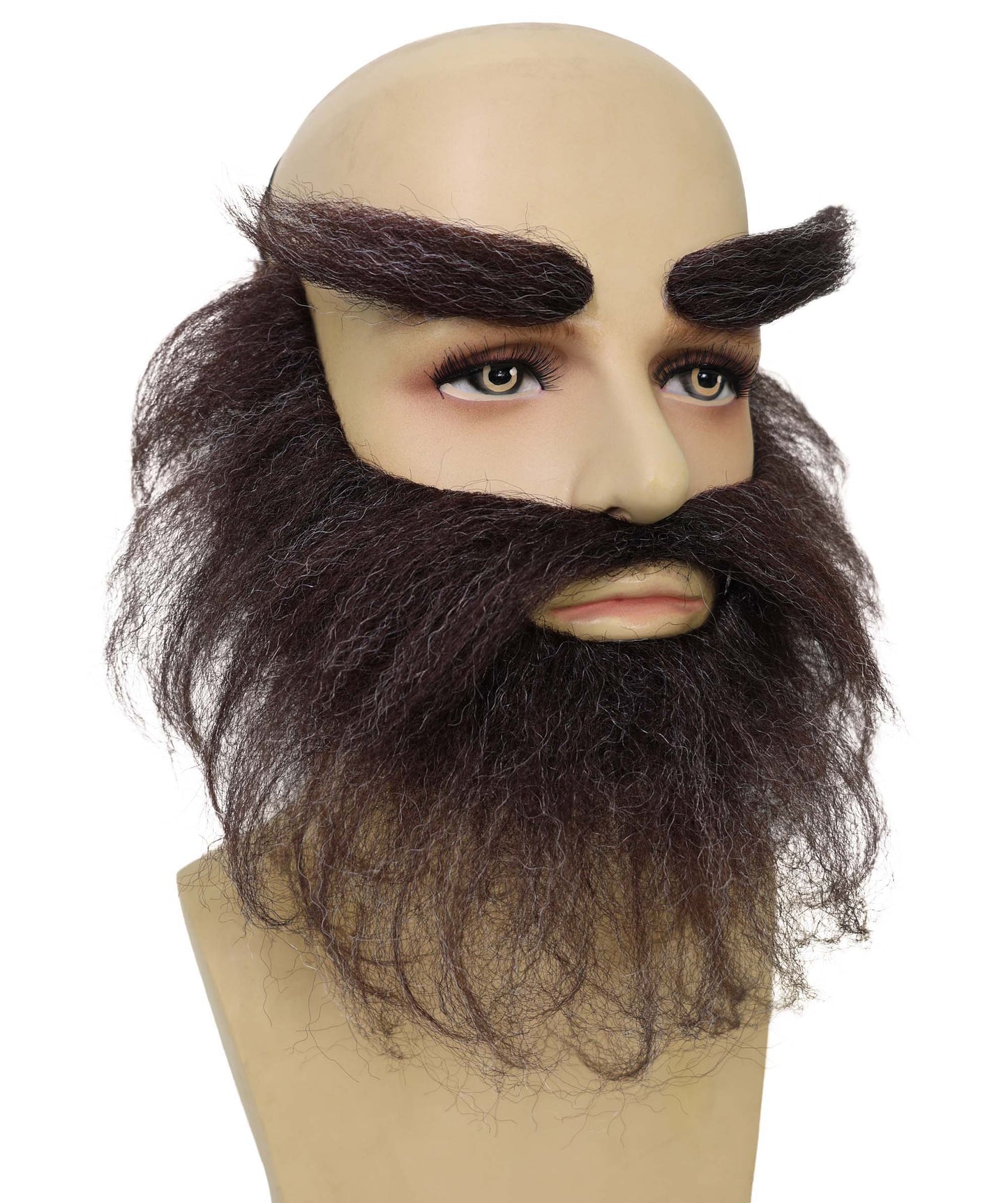 HPO Adult Men’s Self-Adhesive Trapper Dark Brown Beard and Eyebrows Facial Hair Set | Fake Facial Hair Kit for Adults | Flame-retardant Synthetic Fiber