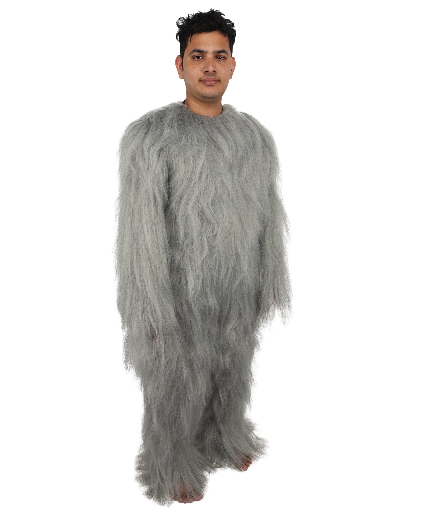 HPO Unisex Extreme Hairy Person Costume, Mask and Bundle - Full-Body Hair Suit Extra-Long Ash Brown Costume Wig for Halloween, Cosplay & Parties