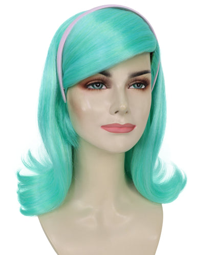 HPO Women’s Rap Diva Wig | Medium Wavy Blue Lake Hairstyle | Bold Synthetic Hairpiece with Adjustable Cap for Cosplay, Parties, Stage & Performances