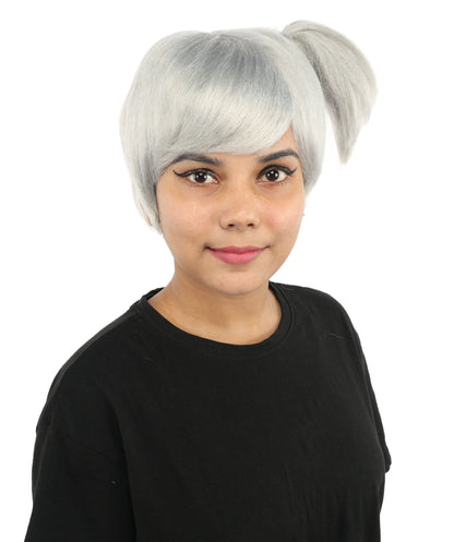 HPO Adult Women's Anime Trainer Character Wig | Vibrant hue multicolor options, create of synthetic fiber, short choppy bob with high side ponytail, breathable base | Cosplay, Halloween, theater, party, performance, costume events