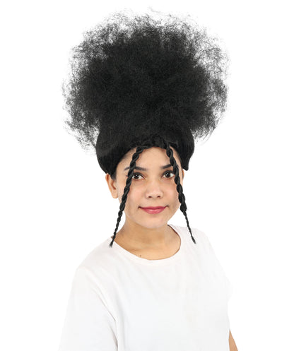 HPO Women’s Afro Puff Black Wig with Natural-Textured Curls | High-Puff Synthetic Wig for Halloween and Cosplay | Capless Design | Soft Volume & Style for Festival Fashion