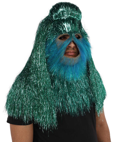 HPO Unisex Teen Extreme Tinsel Hairy Person Costume Bundle & Mask Set - Full-Body Tinsel Hair Suit Extra-Long Costume Wig for Halloween, Cosplay & Parties - Multiple Color Options