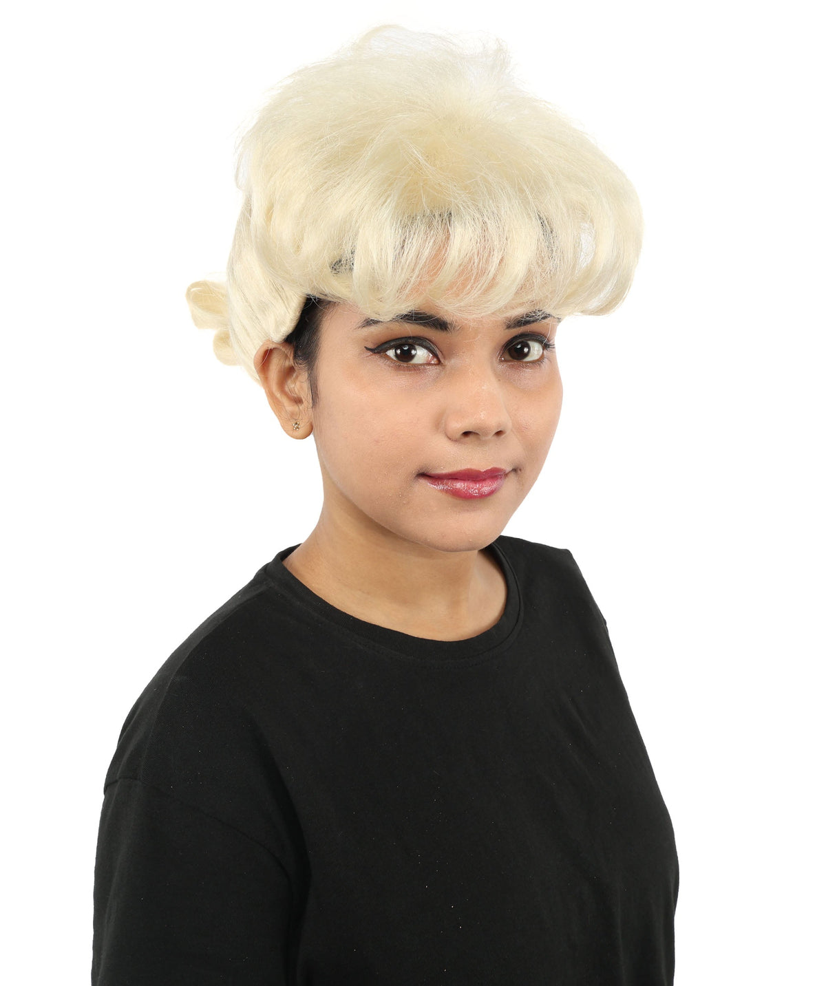 HPO Adult Women's Retro Pin-Up Wig | Multicolor Options, create of synthetic fiber, vintage curled bumper bangs with rolled back, breathable base | Party, Halloween, theater, drag, performance, costume events