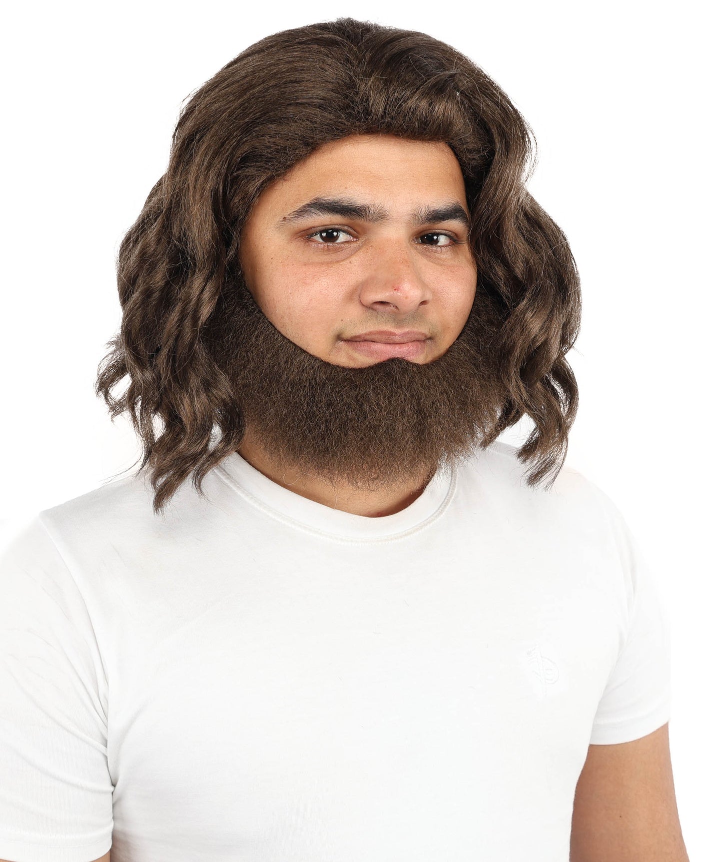 HPO Men’s Animated Character Medium Length Wavy Brown Wig & Beard Set | 12 Inch Flame-Resistant Synthetic Hair with Capless Cap Design | Comfortable Wear for Cosplay, Halloween, Theatre & Events