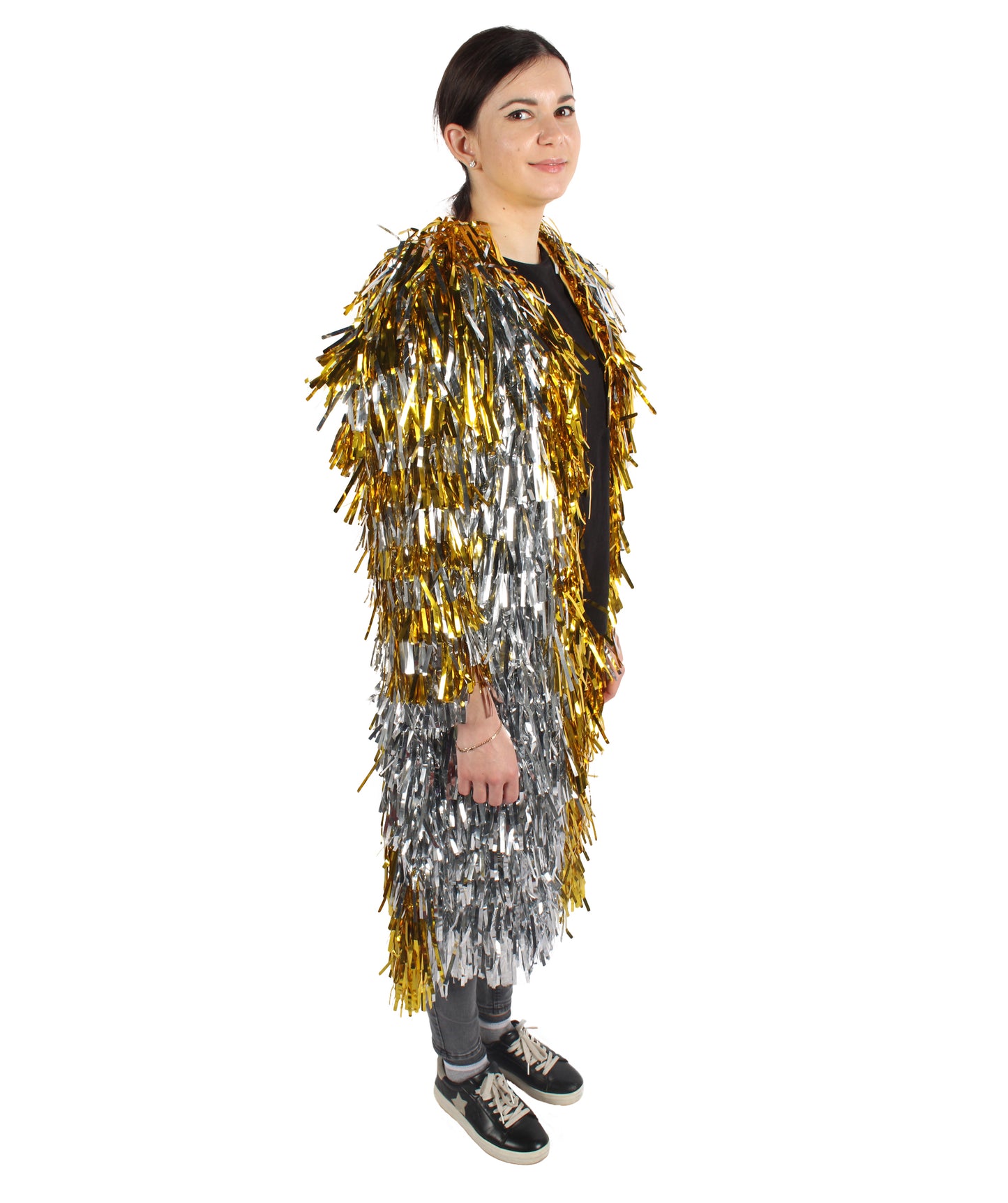 HPO Women's Gold & Glitter Tinsel Trenchcoat, Perfect for Halloween