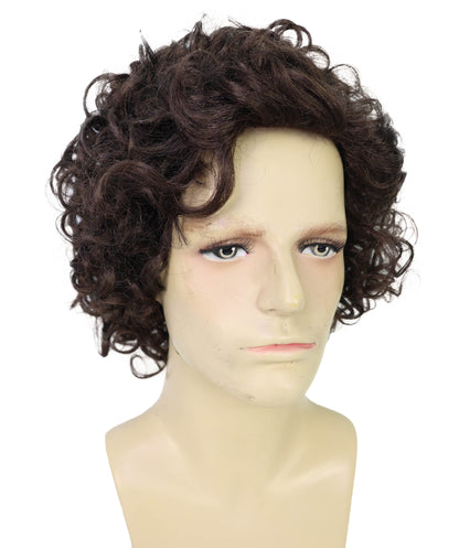 HPO Adult Male WIG Men Short Curly Dark Brown – Lightweight Synthetic Fiber, Perfect for Cosplay, Halloween, Historical Costumes, and Themed Events