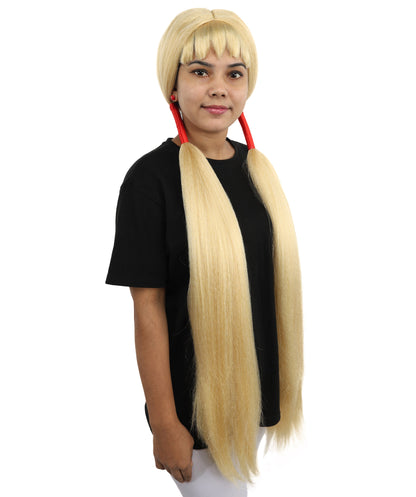 HPO Women's Extra Long Pigtail Wig | Multicolor Options | Floor Length Straight Twin Tails with Bangs, Heat Friendly Synthetic Fiber & Adjustable Cap | Halloween, Fairy Roleplay, Magical Girl Theme, Theater & Carnival