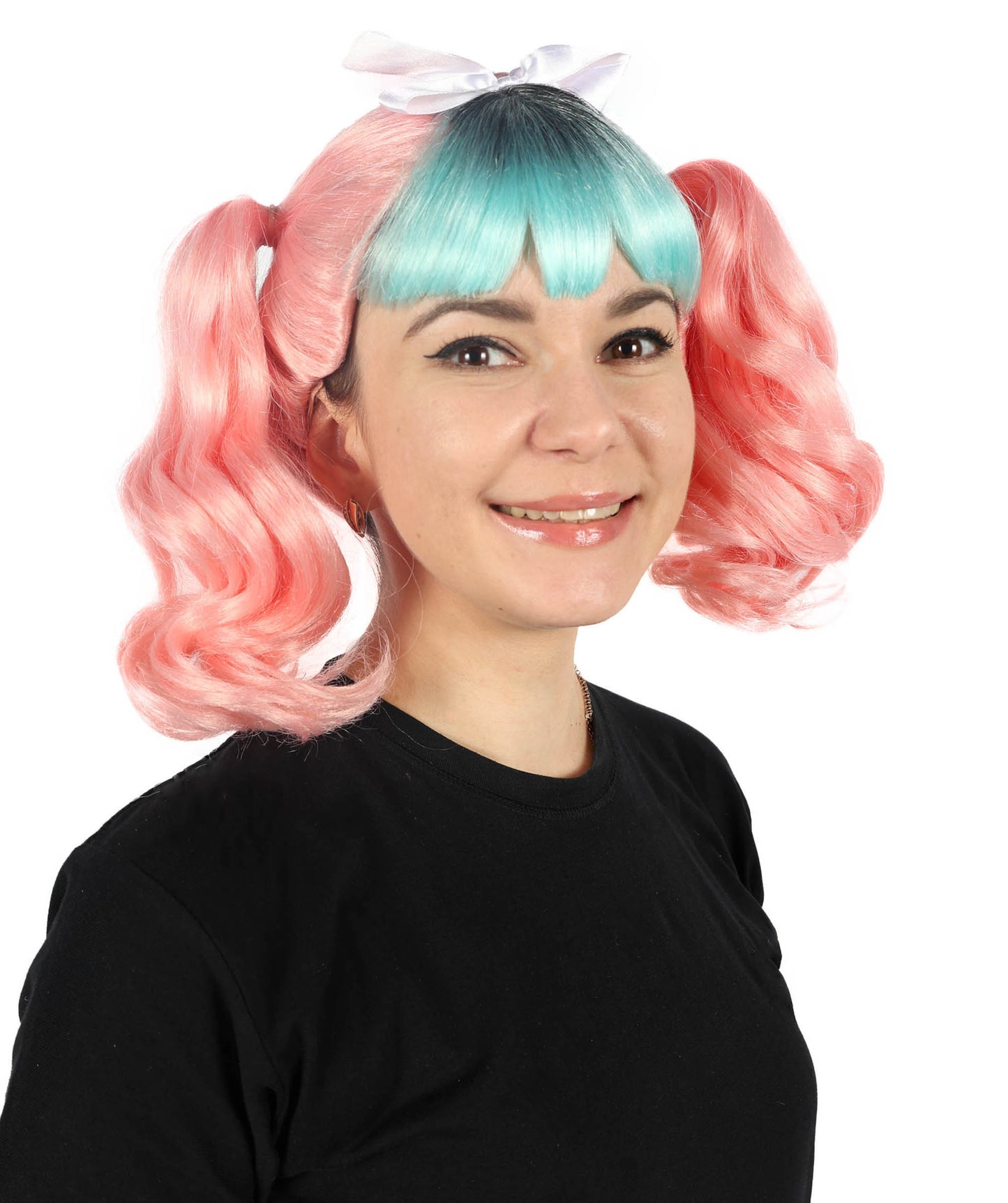 HPO Women's American Singer Pink & Mint Green Double Ponytail Wig | Halloween and Cosplay Wig | Flame-retardant Synthetic Fiber