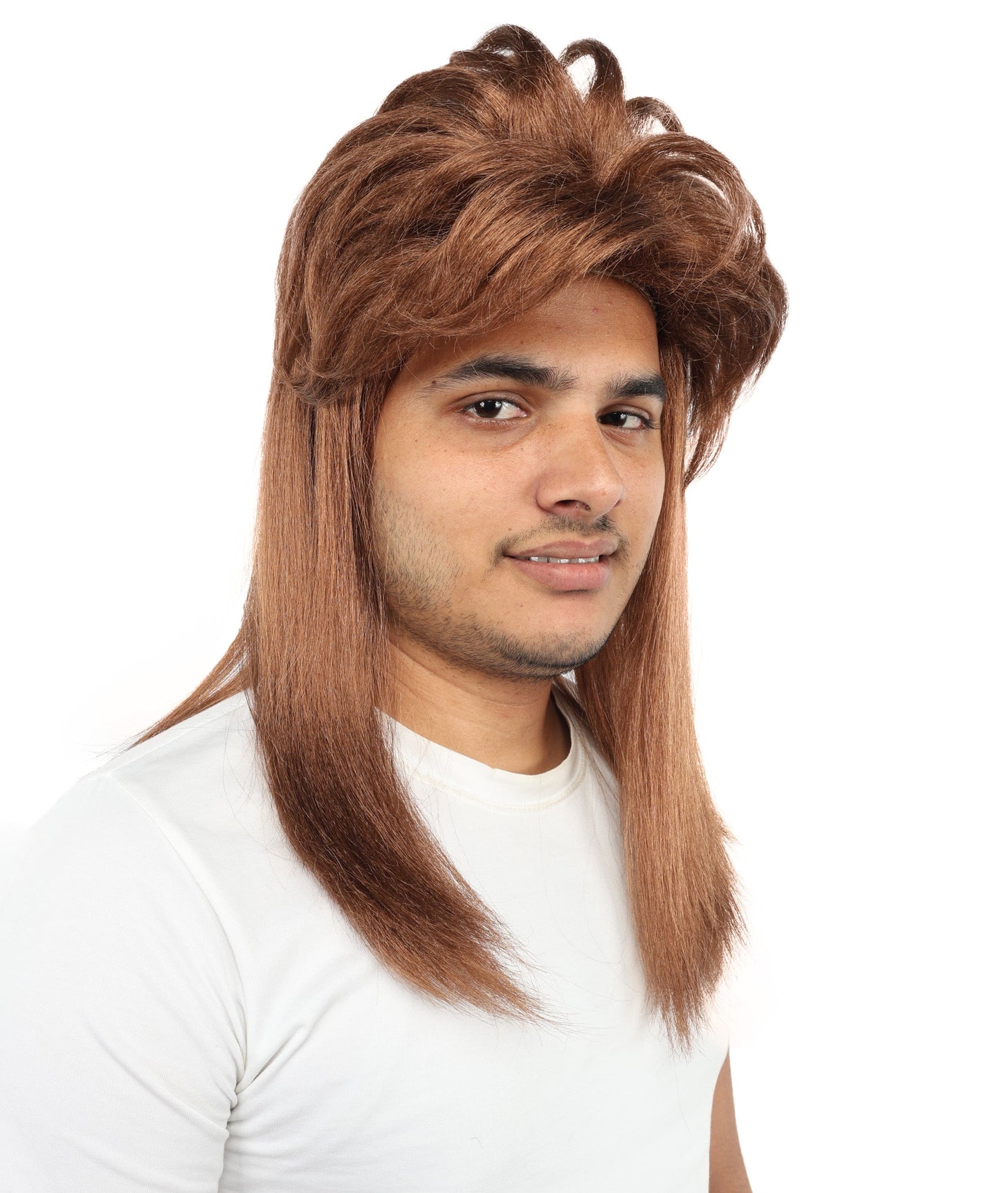 Men’s 70s Long Auburn Brown Hippie Wig | Adult Fancy Dress Retro Hairpiece | Ideal for Halloween, Cosplay or any Retro-themed Party