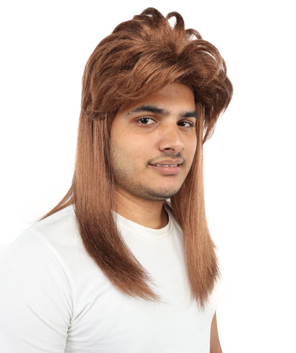 Men’s 70s Long Auburn Brown Hippie Wig | Adult Fancy Dress Retro Hairpiece | Ideal for Halloween, Cosplay or any Retro-themed Party