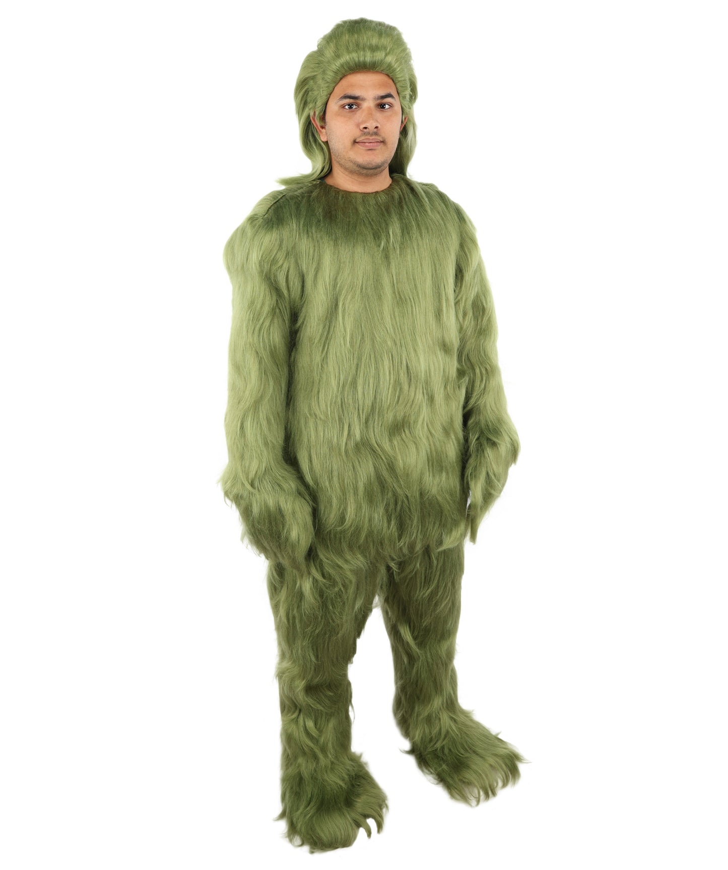 Furry Monster Grinch Christmas Olive Green Santa Costume, Ideal for Halloween