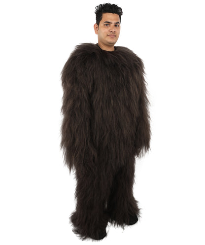 HPO Adult Men's Goat Fur Costume Bundle & Mask Set – Dark Brown Full Body Animal Outfit for Halloween and Cosplay  | Flame-Retardant Synthetic Fiber