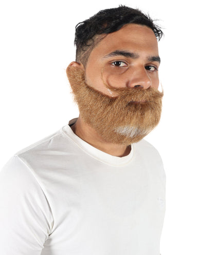 HPO Men’s Brown Beard and Mustache Set | Lightweight and Natural-Look Facial Hair for Costumes, Halloween & Party Characters | Low-Cap Breathable Design