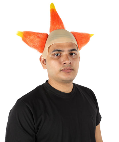 HPO Men's Dark Circus Clown Wig | Wild Orange & Yellow Mixed Straight Hairstyle with Frizzed Volume | Synthetic Wig for Halloween, Cosplay, Parties & Stage