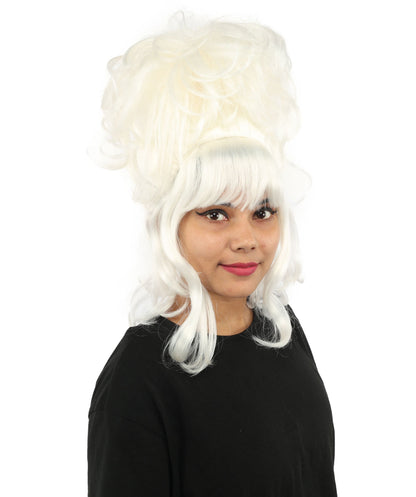 HPO Adult Women's Elegant Updo Tendril Wig | Multiple Color Options | Pastel peach hue, create of synthetic fiber, high teased volume with face-framing strands, breathable capless cap | Party, Halloween, theater, drag, performance, costume events