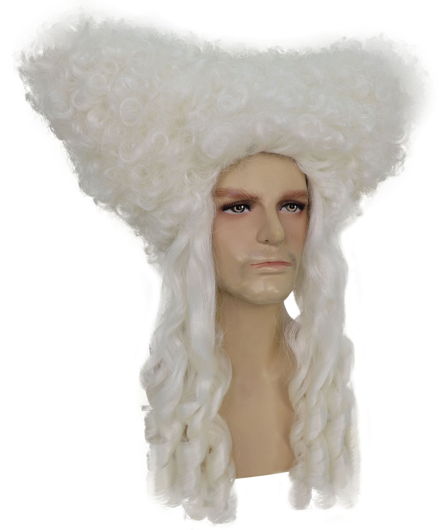 HPO Men’s Colonial Gentleman Wig | White Curly Historical Hairpiece | Costume Wig for Halloween Parties Cosplay Stage & Roleplay