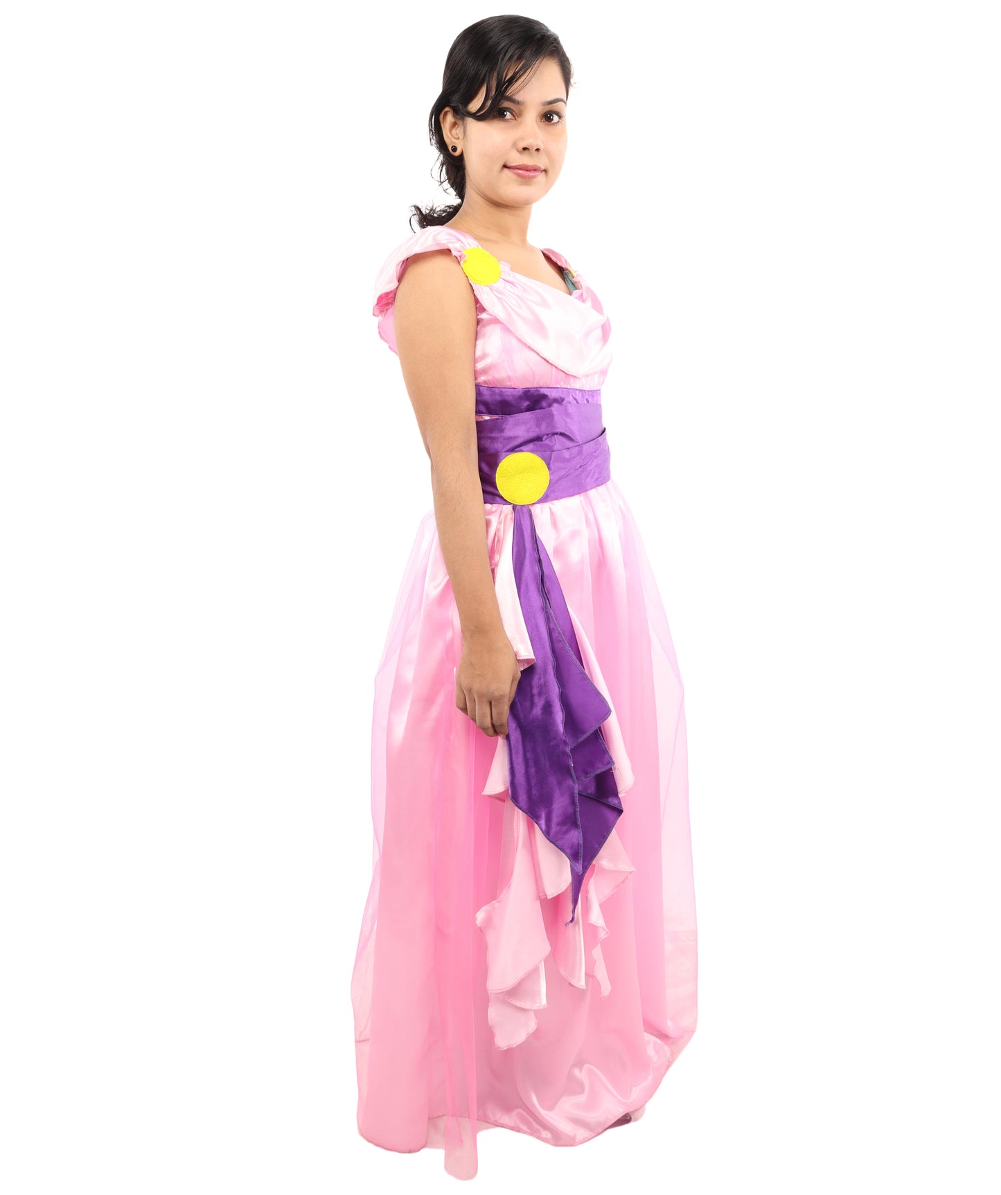 HPO Women’s Pink & Purple Heroine Style Costume – Elegant Draped Gown Dress with Sash Detail | Classic Theme Party & Cosplay Outfit