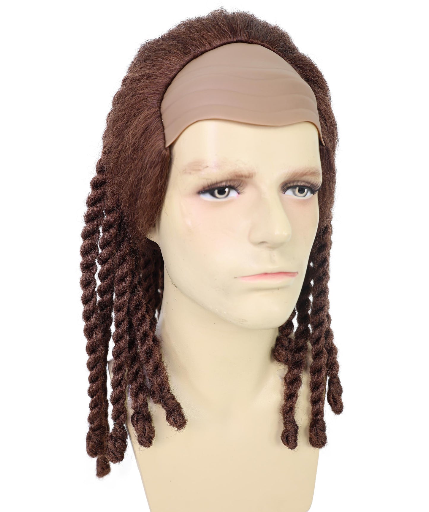 HPO Men’s Medium Length Brown Rapper Braided Wig | Halloween and Cosplay Wig | Flame-retardant Synthetic Fiber