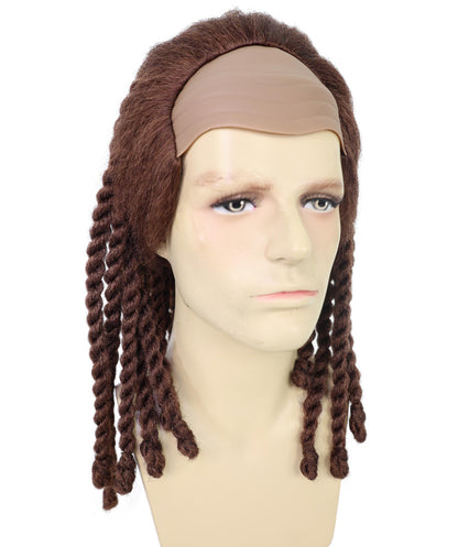 HPO Men’s Medium Length Brown Rapper Braided Wig | Halloween and Cosplay Wig | Flame-retardant Synthetic Fiber