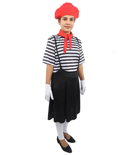 HPO Women for French Artist Costume | Black Dress, Scarf, Cap, and Hand Gloves | Outfit for Halloween, Parties, Stage & Cosplay