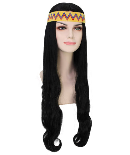 HPO Adult Female WIG Hippie Long with Headband – Boho Multiple Wigs Premium Breathable Capless Cap with Flame Retardant Synthetic Fiber Hair