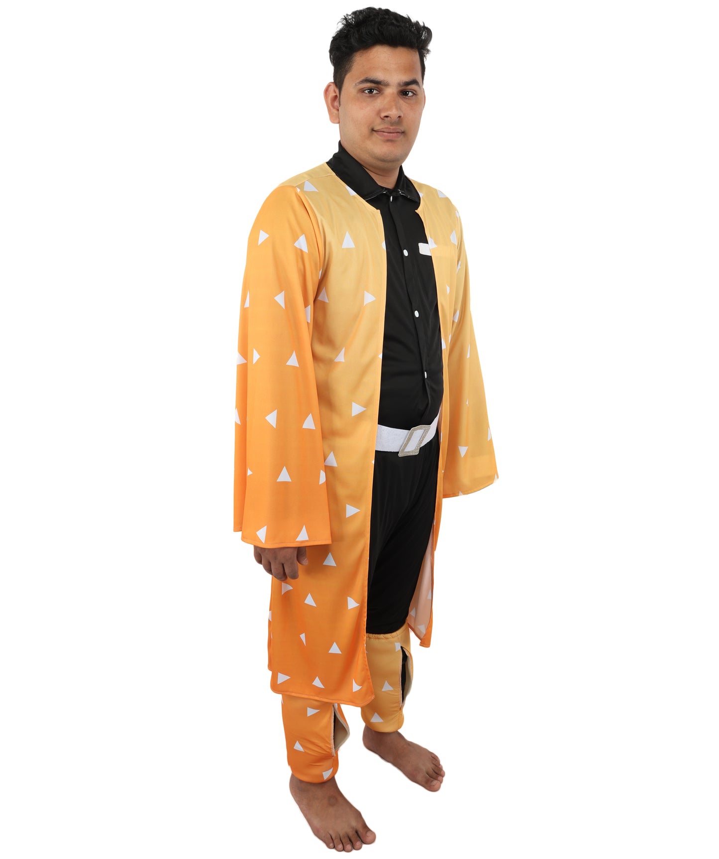 HPO Men’s Anime Checkerboard Cosplay Costume | Long Haori Jacket & Pants Outfit | Halloween, Conventions, Stage & Roleplay Outfit