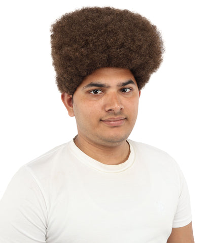 HPO Men’s Movie Character High Top Flat Brown Wig – Flame-retardant Synthetic Fiber | Retro Cosplay Hair for Halloween Party & Cosplay