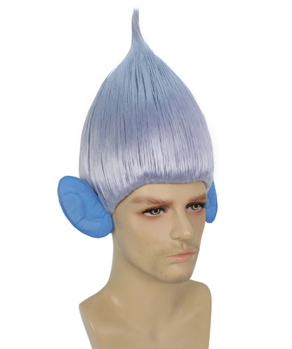 HPO Men's Pointy Diamond Guy Troll Wig with Blue Ears,Multiple Color,Flame-Retardant Synthetic Fiber