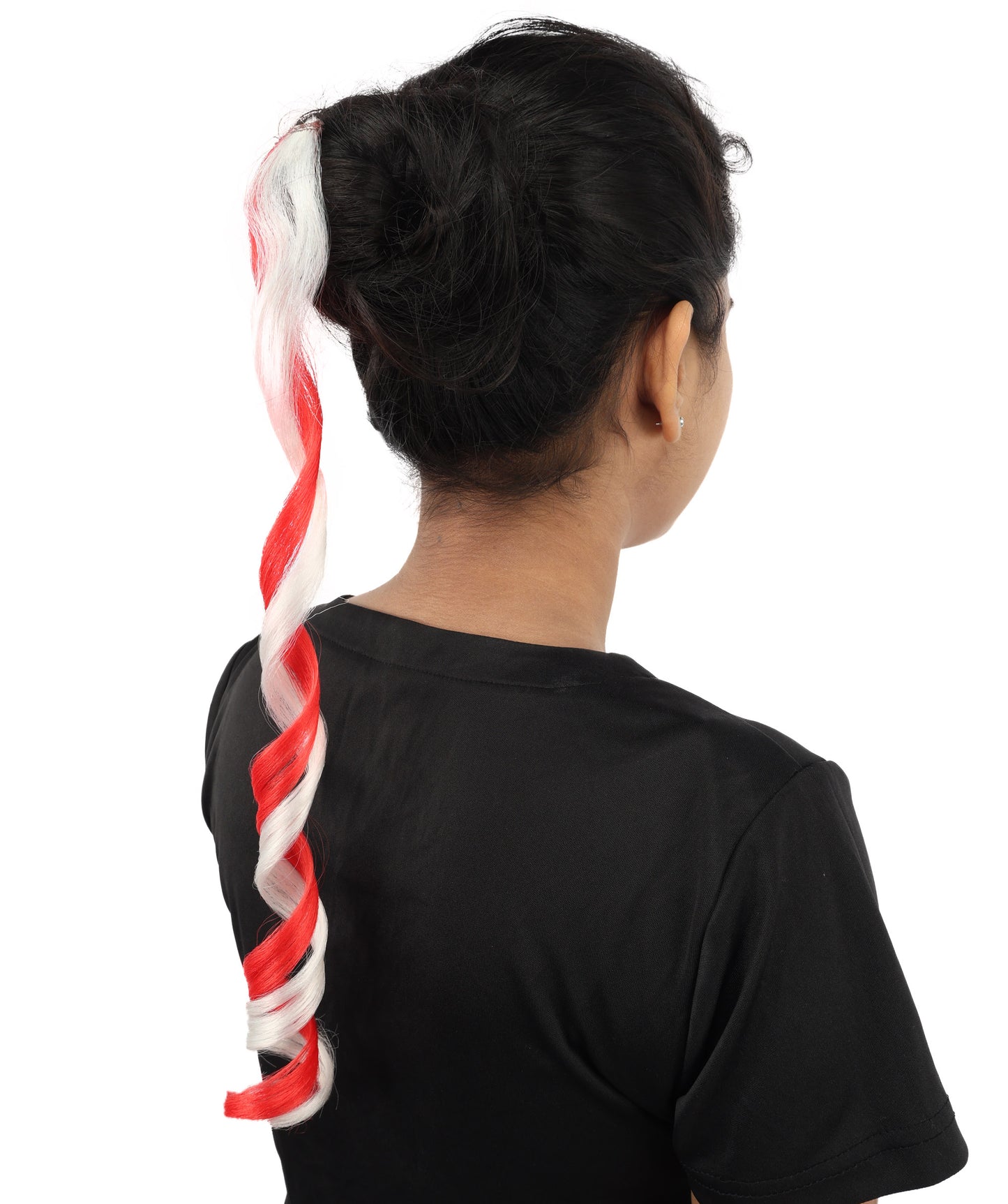 HPO Women's International Curly Hair Extension | Coiled red and white synthetic fibers featuring a twisted attachment design | Ideal for party, Halloween, cosplay, theater, drag, performance, costume events