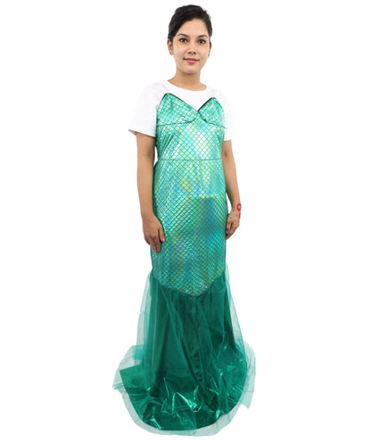 HPO Women's Green Fishtail Sequin Gown Costume | Elegant Shimmer Dress | Ideal for Halloween, Parties, Cosplay & Evening Themes