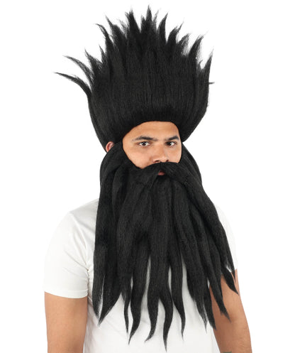 Wild Man Wig Beard & Mustache Set | Voluminous Multicolor Options Messy Hair with Matching Facial Hair, Synthetic Fiber & Breathable Cap | Halloween, Jungle Roleplay, Theater, Carnival & Costume Party