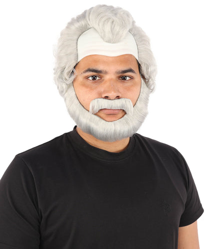 HPO Men’s Short Brown Curly Wig Beard & Mustache Set – Messy Sleepy Style Wig with Natural Afro Curls | Animated Movie-Inspired for Halloween & Cosplay Characters
