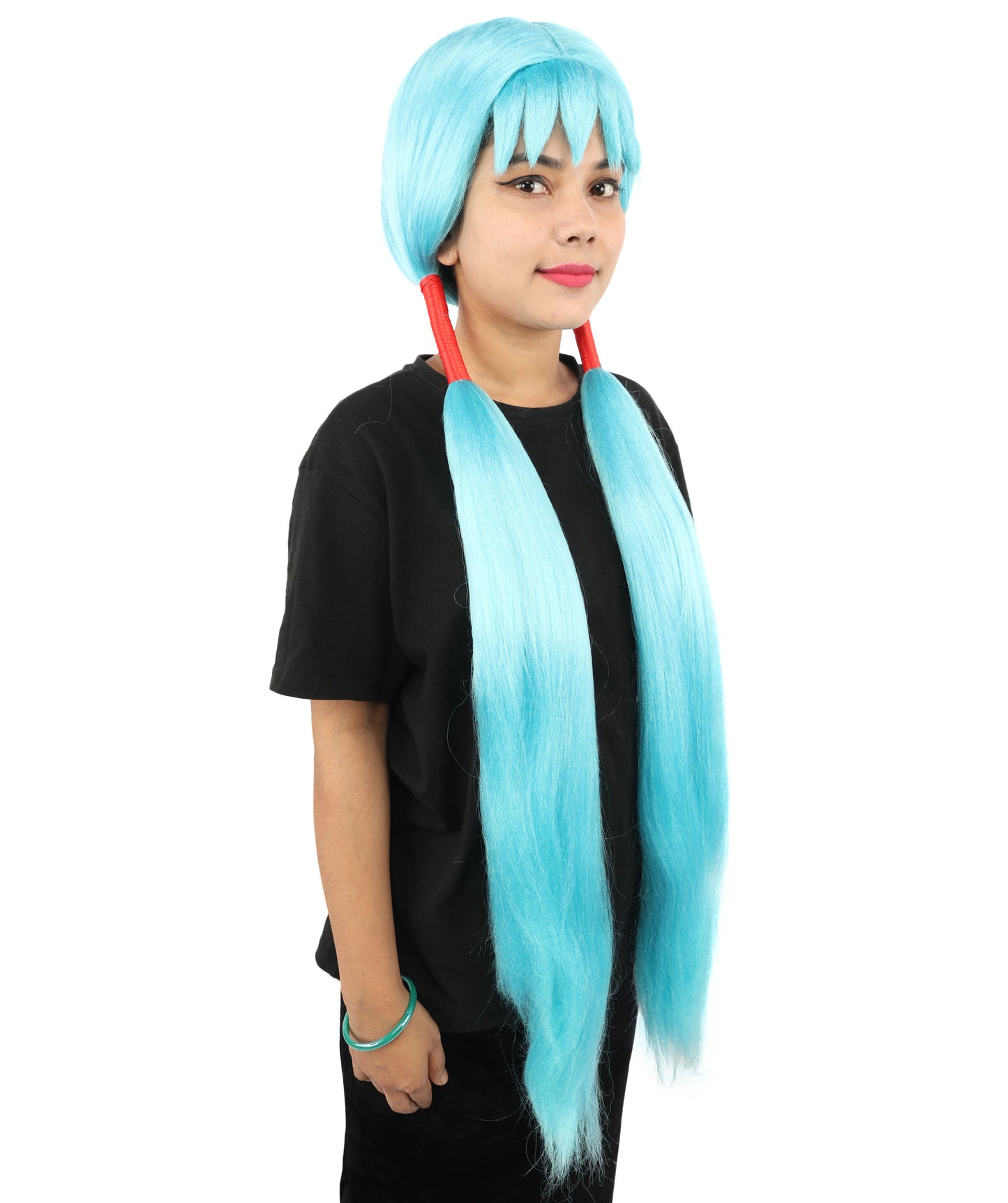 HPO Women's Extra Long Pigtail Wig | Multicolor Options | Floor Length Straight Twin Tails with Bangs, Heat Friendly Synthetic Fiber & Adjustable Cap | Halloween, Fairy Roleplay, Magical Girl Theme, Theater & Carnival