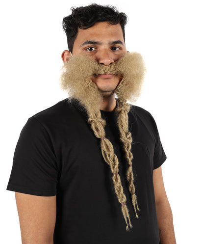 Medieval Warrior Mustache and Beard Set | Brown Synthetic Facial Hair | Historical Cosplay & Halloween Accessory
