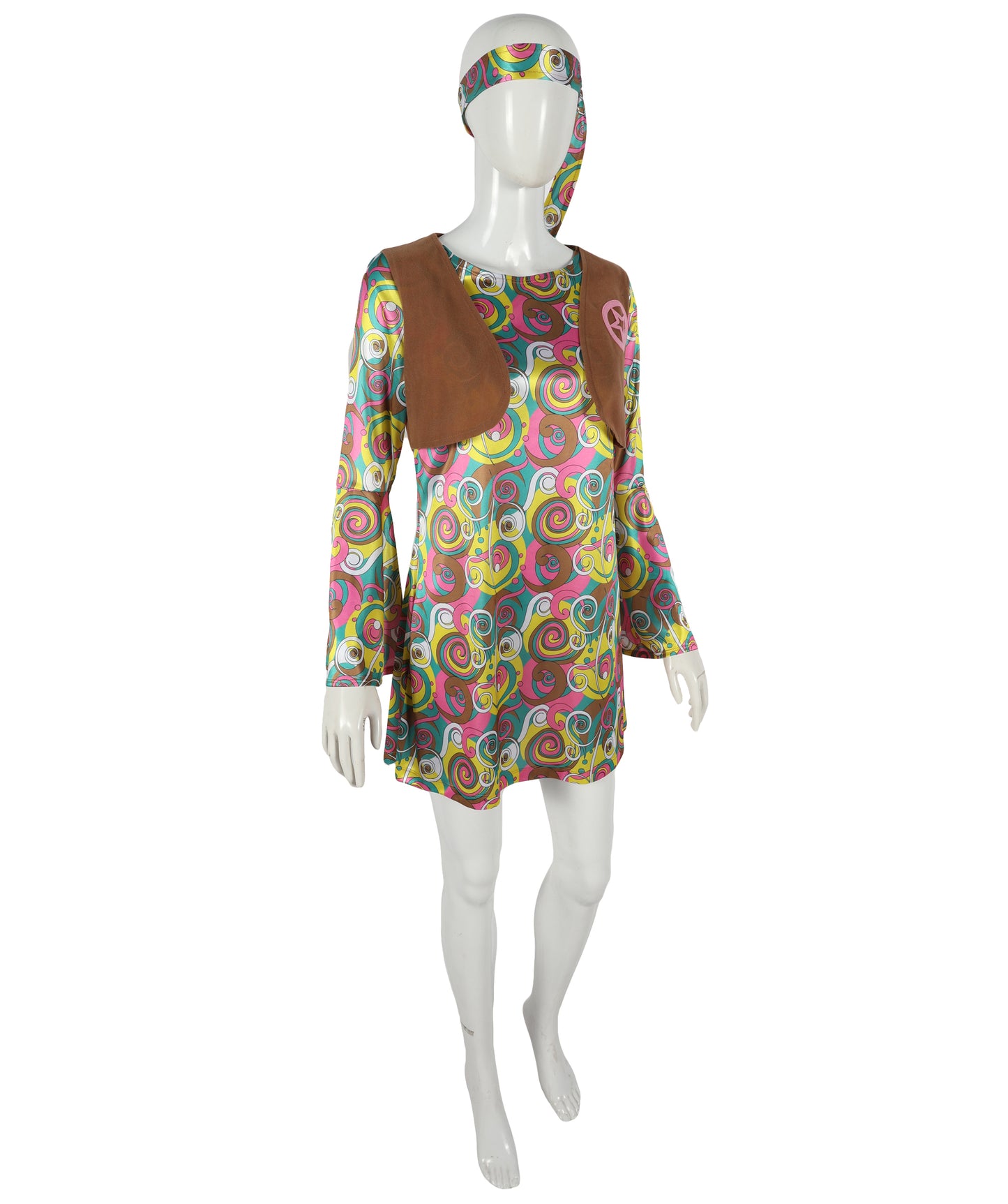 HPO Adult Women’s 60’s Hippie Costume Set | Retro Flower Power Outfit | for Halloween, Themed Parties, Stage & Roleplay