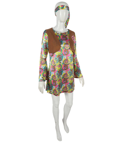 HPO Adult Women’s 60’s Hippie Costume Set | Retro Flower Power Outfit | for Halloween, Themed Parties, Stage & Roleplay