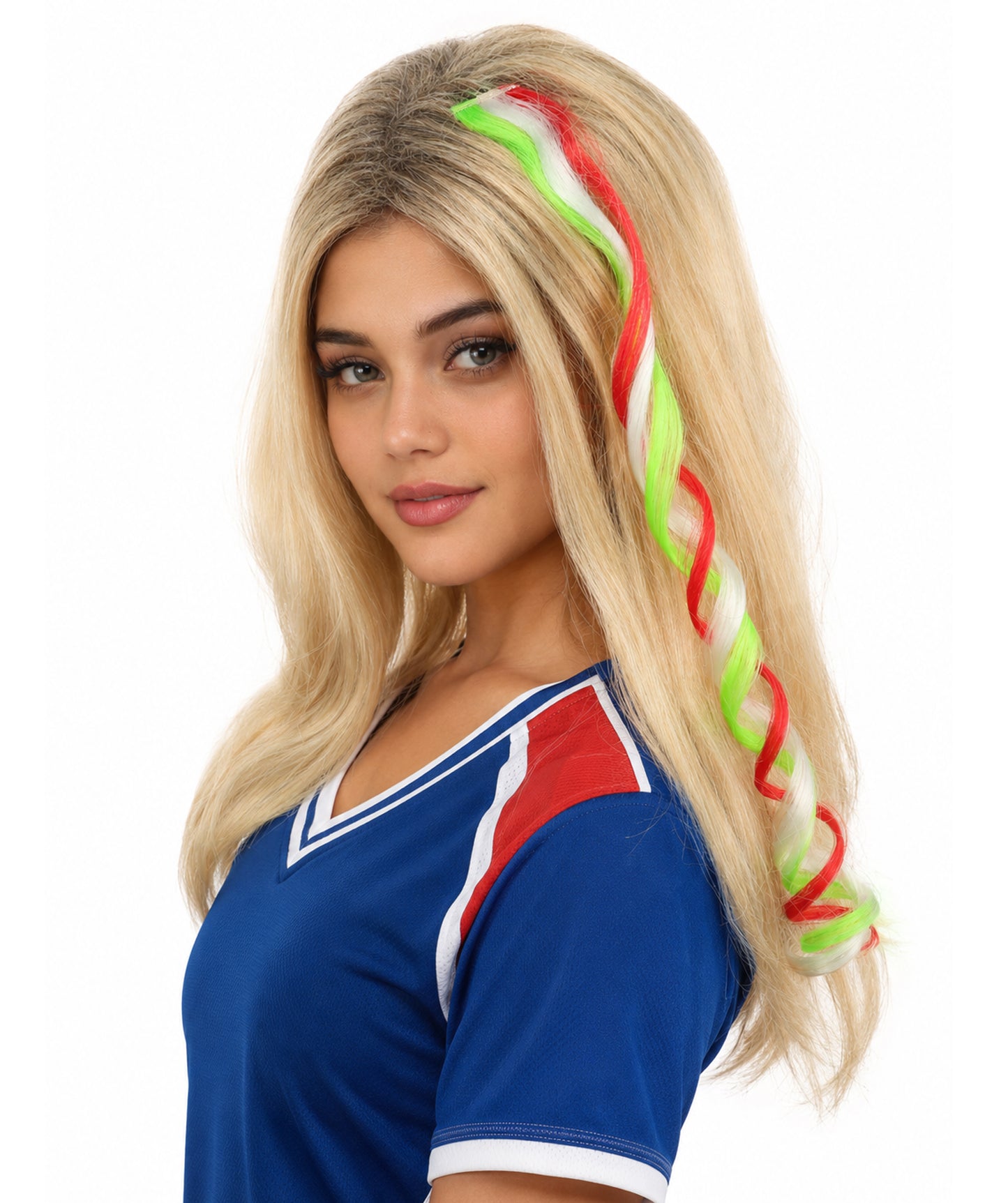 HPO Women's National Flag Hair Streak | Crafted from Flame-retardant Synthetic Febric with a textured spiral construction | Ideal for theater, drag, and costume events