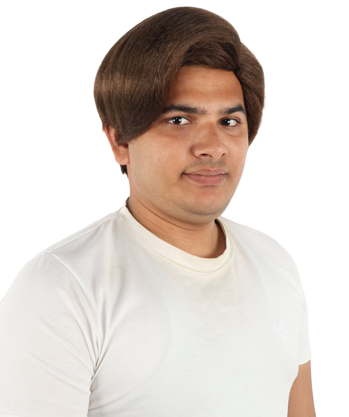 HPO Adult Men's Short Black Side Swept Wig | Thick Layered Bangs with Natural Texture,  Adjustable Cap | Halloween, Themed Party, Stage Performance & Roleplay