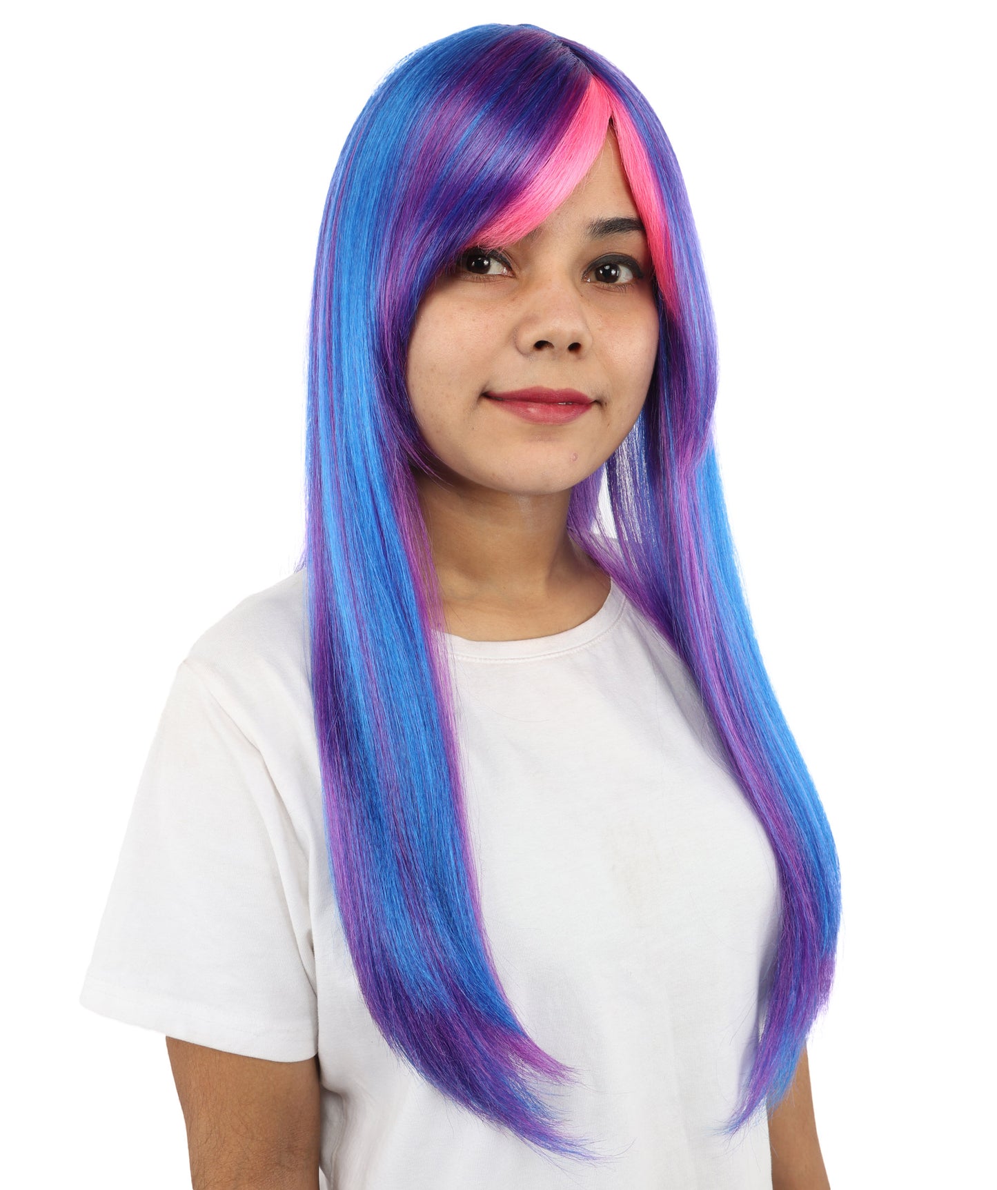 HPO Women's Twilight Sparkle Style Wig | Long Dark Purple Hair with Hot Pink Bangs and Highlights | My Little Pony Equestria Girls Costume