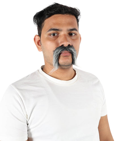 HPO Men’s Self-Adhesive Dark Grey Fake Mustache | Realistic Facial Accessory for Party, Halloween & Cosplay | Flame-retardant Synthetic Fiber