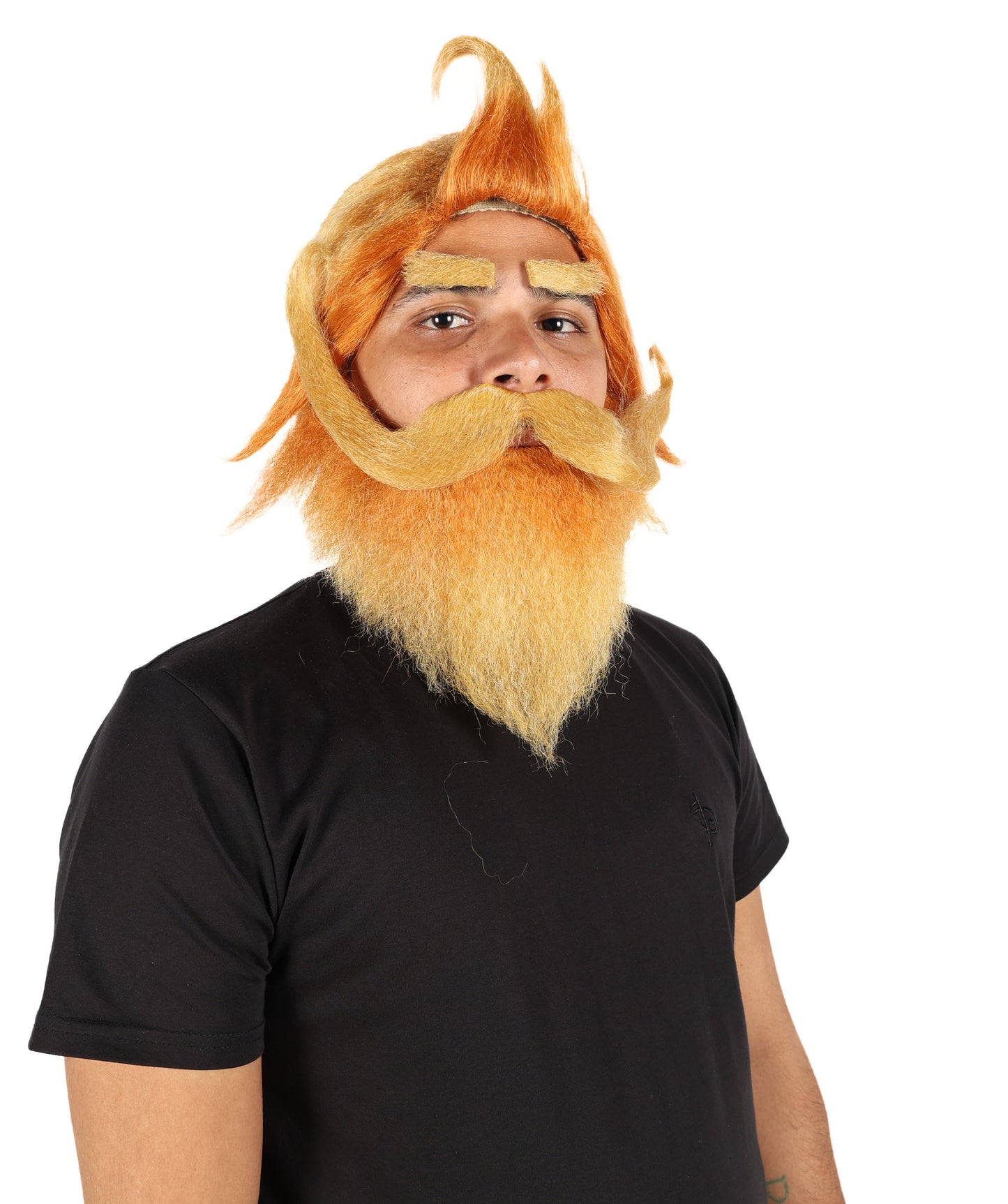 HPO Men's Dwarf Cartoon Character Wig Set with Mustache and Beard I Flame-retardant Synthetic Fiber