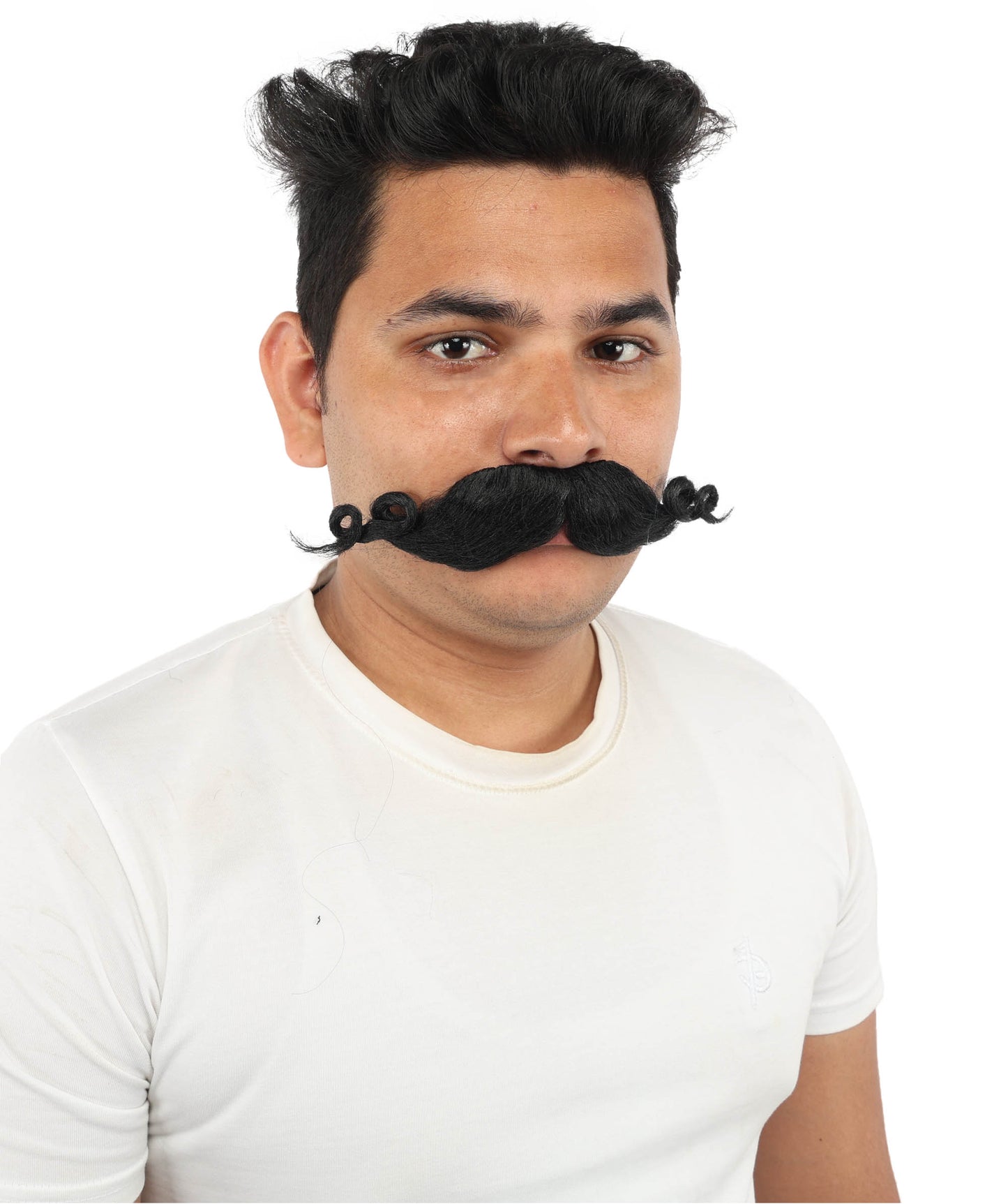 HPO Men’s Brown Curled Handlebar Mustache – Vintage Style Fake Facial Hair for Retro Characters | Ideal for Halloween, Cosplay and Themed Parties