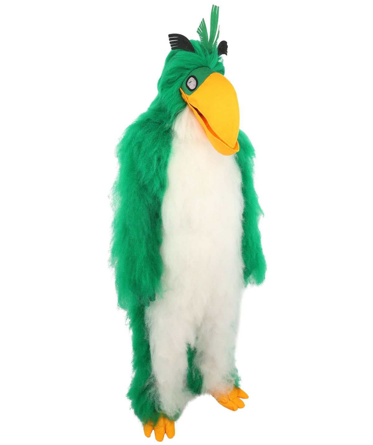 HPO Adults Parrot Mascot Costume Full-Body Furry Bird Jumpsuit with Mask - Green & White Parrot Costume Set with Furry Full-Body Jumpsuit and Character Mask for Halloween Cosplay Parties & Events