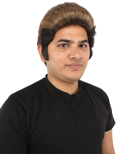HPO Men's Fighter Pompadour Wig | Ash brown tone, create of synthetic fiber, swept-back voluminous texture, breathable capless cap | Party, Halloween, theater, drag, performance, costume events