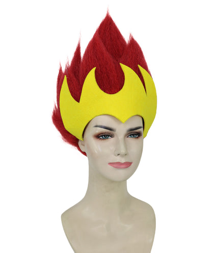 Women’s Fantasy Queen Fiery Red and Yellow Spiked Wig | Regal Villainess Hairpiece| Ideal for Halloween | Breathable Capless Cap
