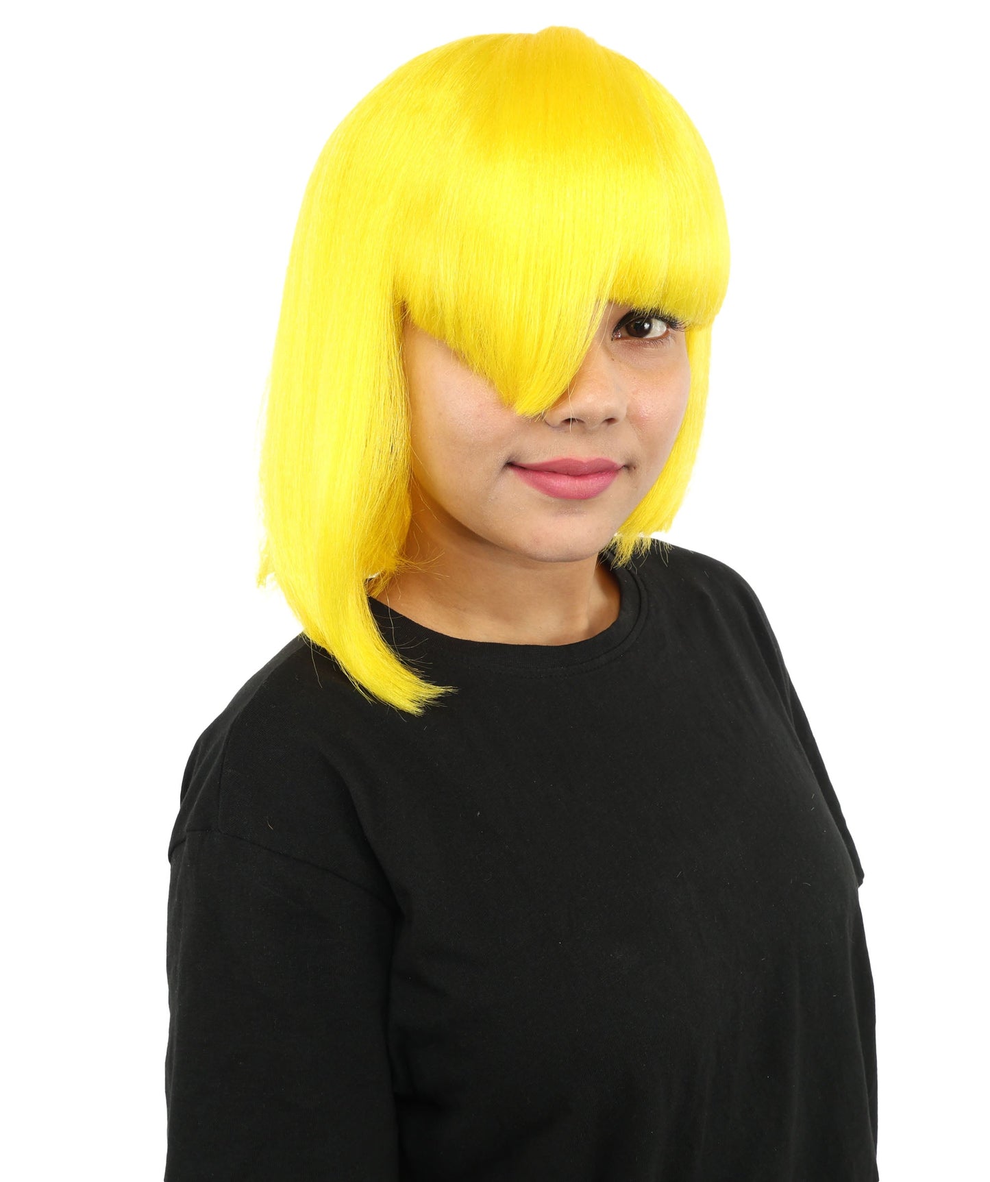 HPO Adult Women's Asymmetrical Bangs Bob Wig | Multiple Color Options | Create of synthetic fiber, sleek straight volume, breathable capless base | Party, Halloween, theater, drag, performance, costume events