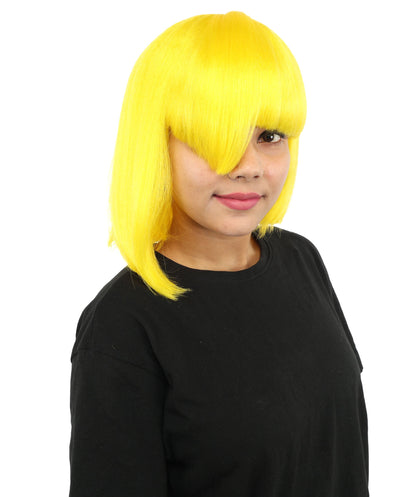HPO Adult Women's Asymmetrical Bangs Bob Wig | Multiple Color Options | Create of synthetic fiber, sleek straight volume, breathable capless base | Party, Halloween, theater, drag, performance, costume events