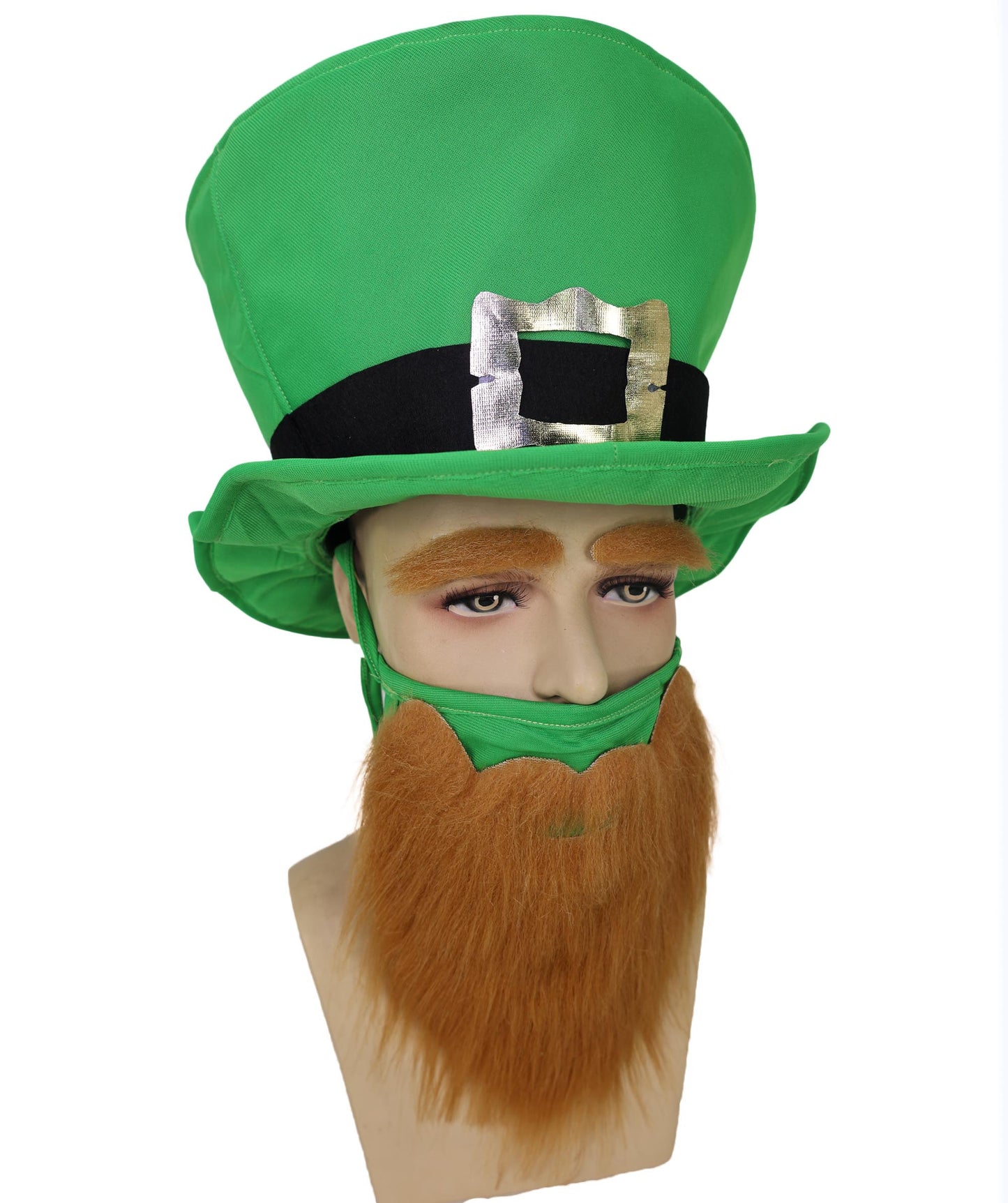 HPO Adult Men’s Brown Beard and Mustache Set with Eyebrows & Green Hat | Fun Adult Costume Accessory | Flame-retardant Synthetic Fiber
