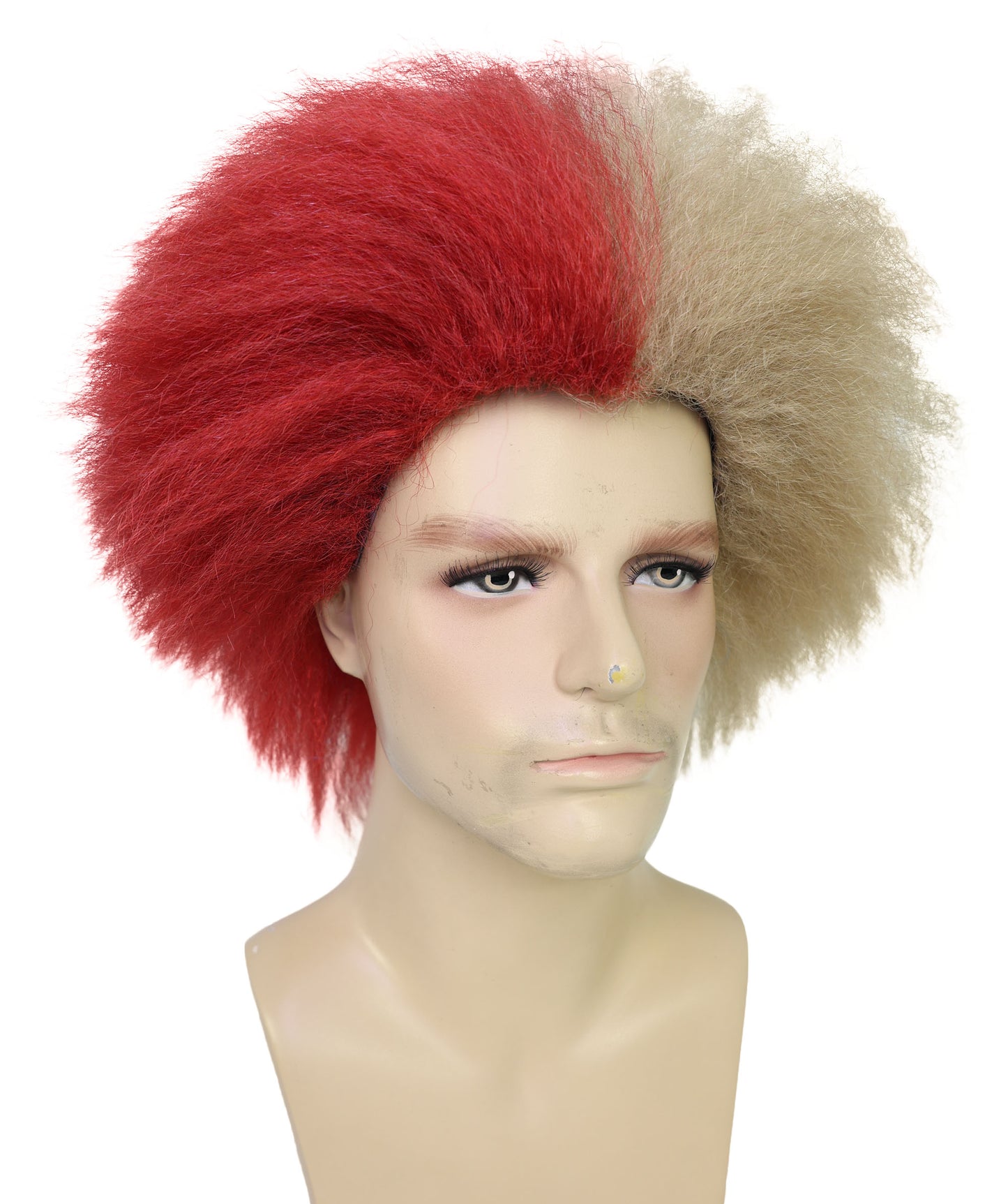 HPO Men Two-Tone South America Gangster Wig | Wild Half Red & Half Brown Fluffy Party Hair| Ideal for Halloween | Breathable Capless Cap
